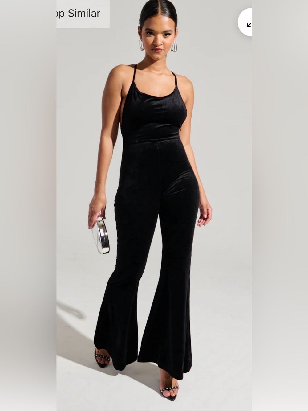 AKIRA Hey Girl Hey Velvet Jumpsuit Black Size L NWT Open Back Flare Pants